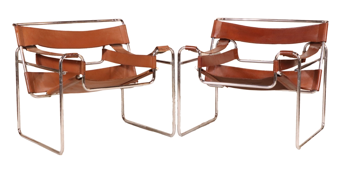 Pair of Wassily Leather and Chrome Chairs