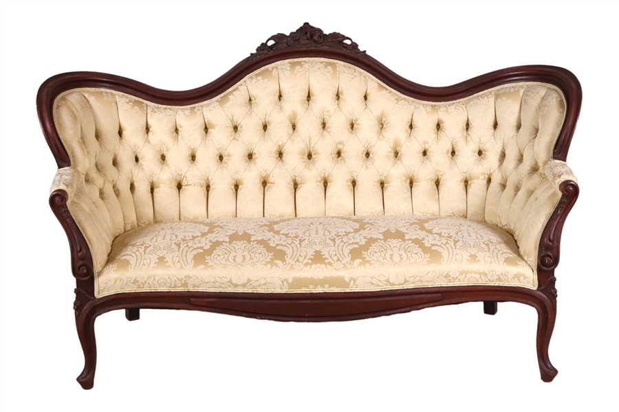Victorian Upholstered Walnut Settee
