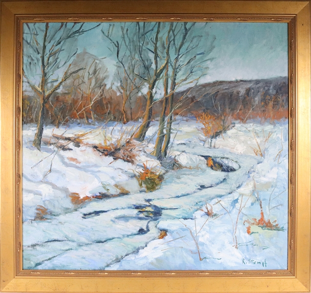 Rudolf Stumpf, Oil on Canvas, Winter Riverscape