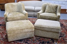 Pair of Contemporary TRS Barrel Chairs + Ottomans