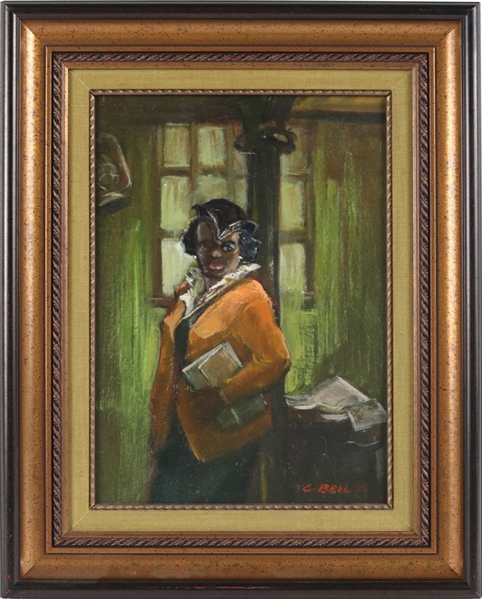 Cecil Bell, Oil on Board, Woman Holding a Book