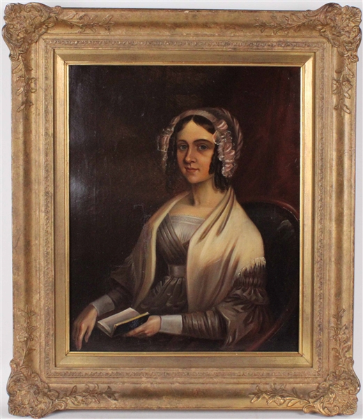 Oil on Canvas, Portrait of Woman with a Book