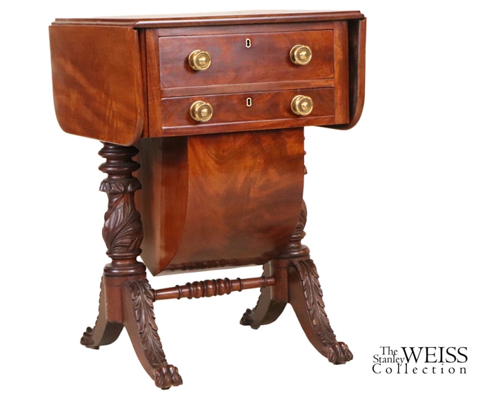 Classical Carved Mahogany Two Drawer Sewing Stand
