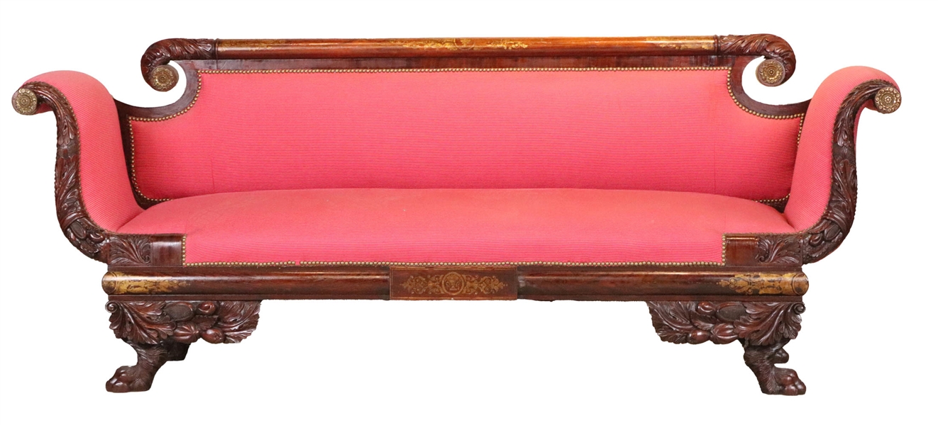 Classical Stencil-Decorated Mahogany Settee