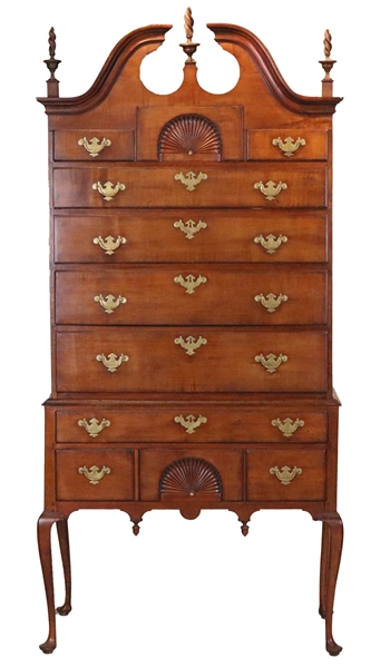 Chippendale Carved Mahogany Bonnet-Top High Chest