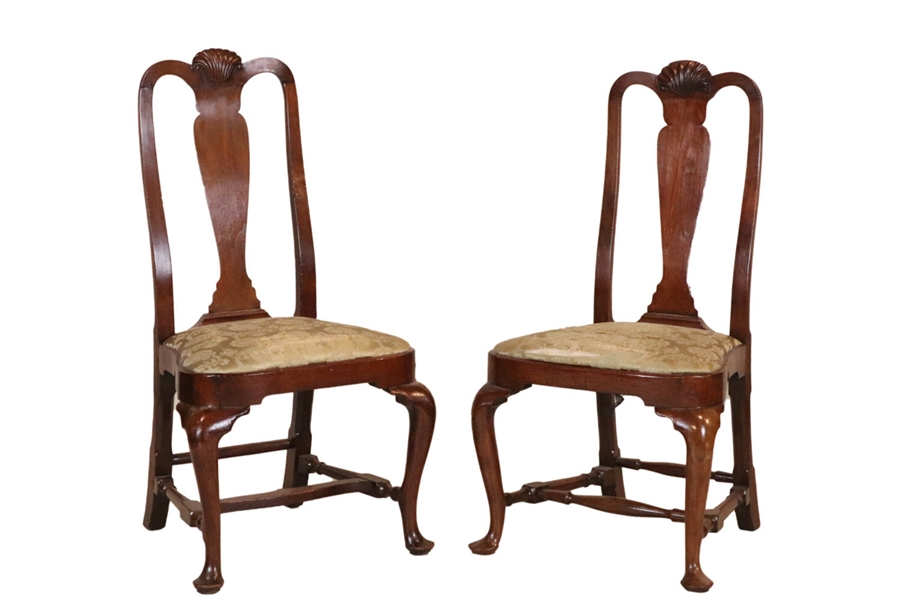 Two Queen Anne Carved Mahogany Side Chairs
