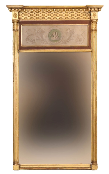 Federal Giltwood Mirror with Inset Painted Panel