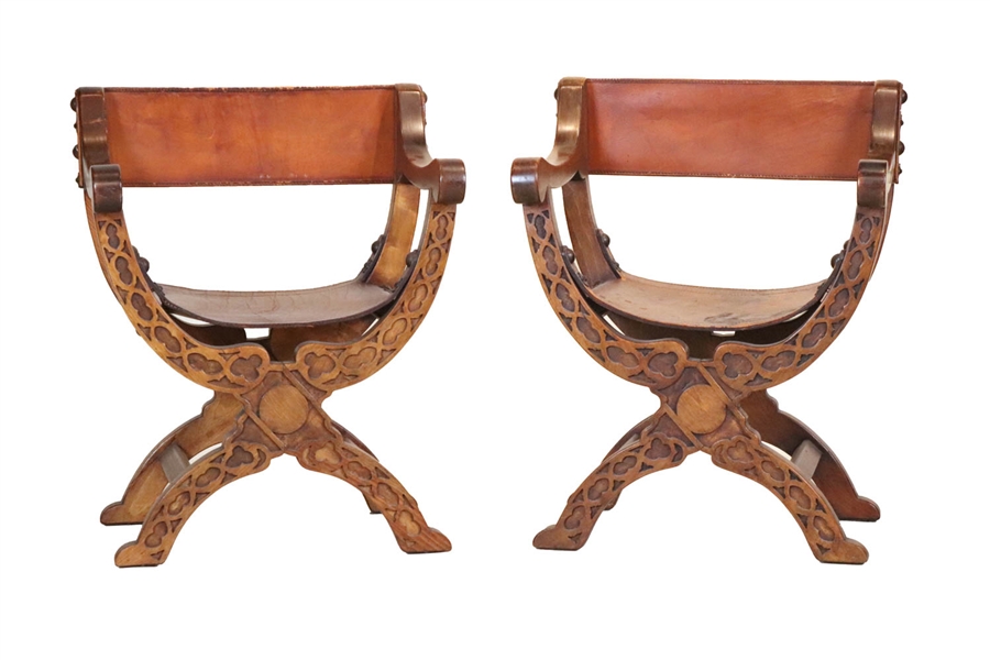 Pair of Baroque Style Curule Base Armchairs