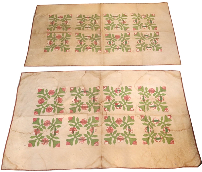 Two Similar Pieced Applique Cotton Floral Quilts