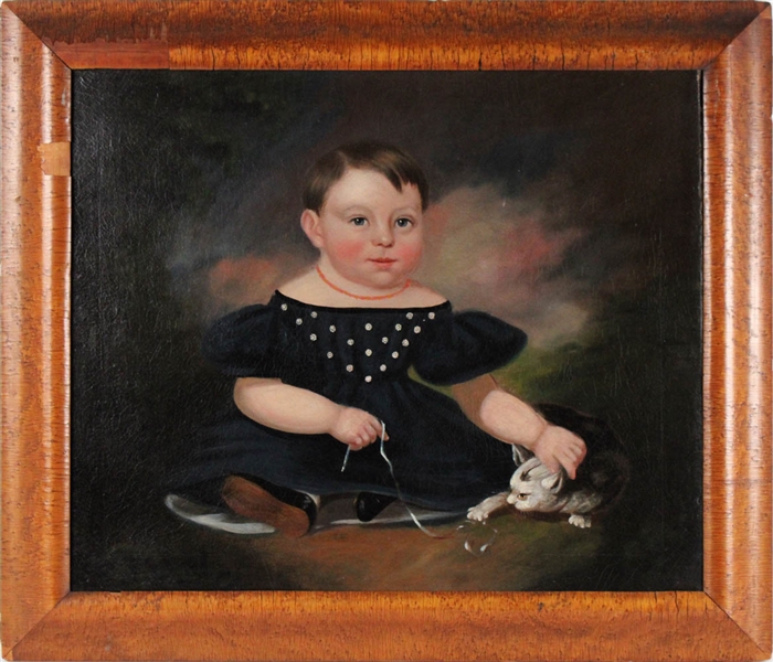 Oil on Canvas, Young Child with Cat