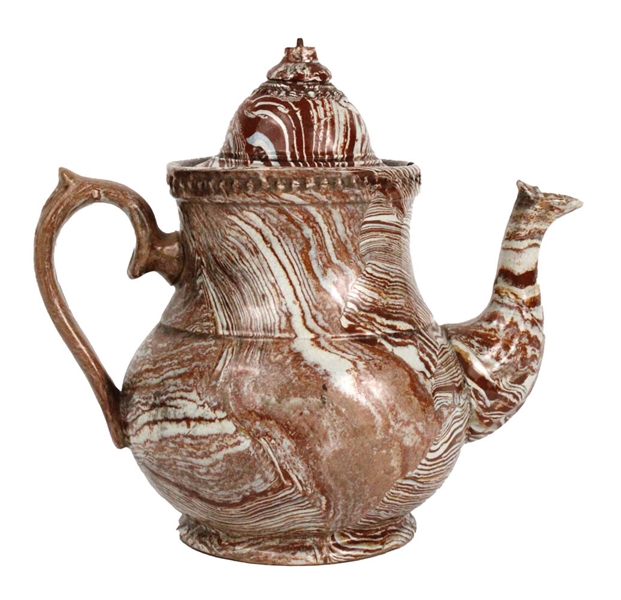 Staffordshire Agateware Covered Teapot