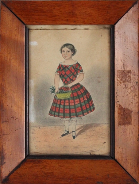 Watercolor on Paper, Young Boy in Plaid Dress