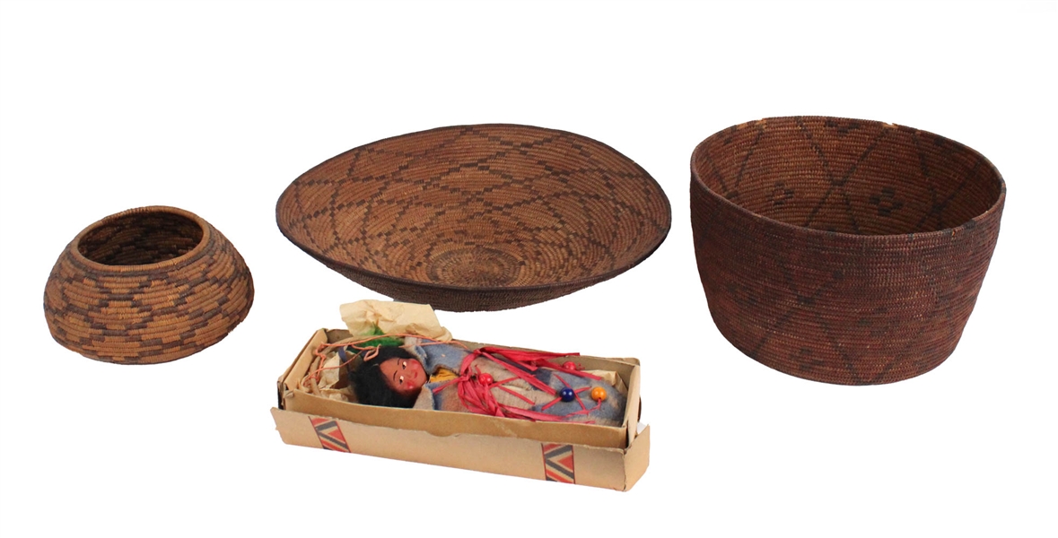 Three Native American Pima Coiled Baskets
