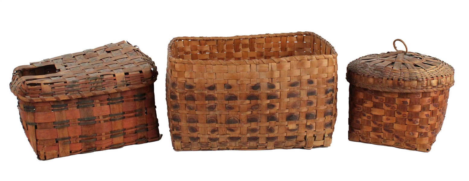 Three Woven Splint Potato Print Baskets