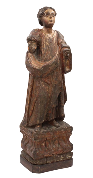 Carved Wood Figure of a Lady on a Pedestal