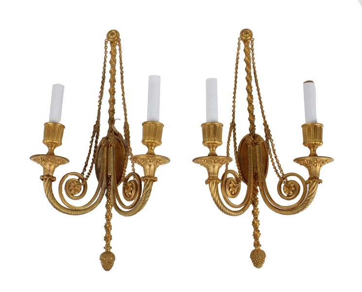 Pair of Neoclassical Style Gilt-Metal Wall Sconce