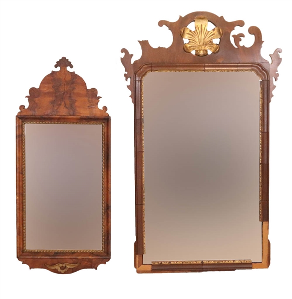 Queen Anne Walnut Veneered Parcel Gilt Mirror