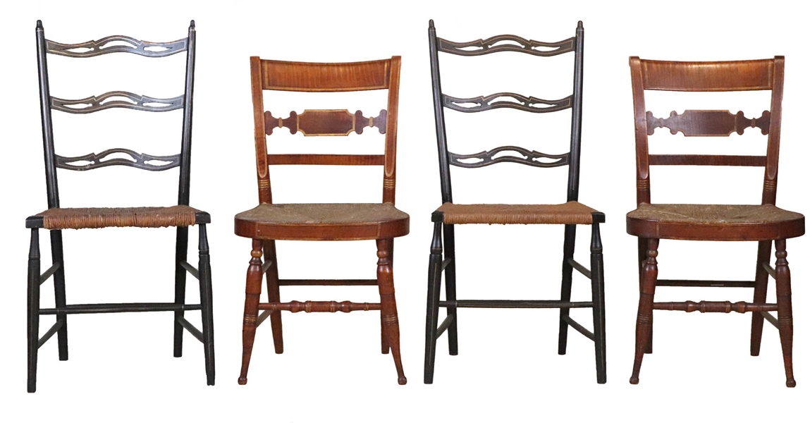Pair of Federal Stencil-Decorated Maple Chairs
