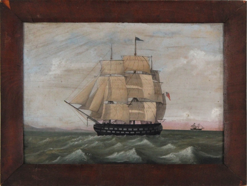 American School, Oil on Panel, Ship at Sea