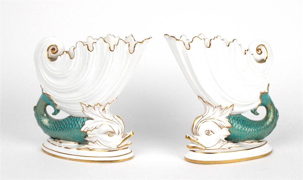 Pair of Royal Crown Derby Fish and Shell Vases