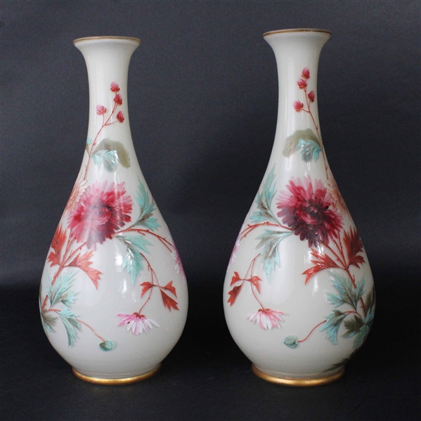 Pair of Enamel Painted Blown Glass Vases