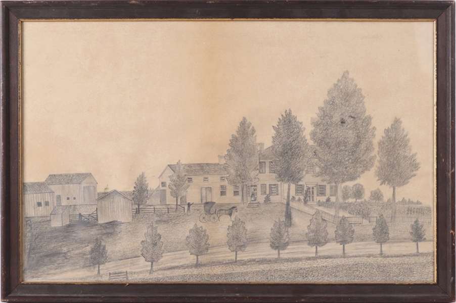 Graphite on Paper, View of Farmstead