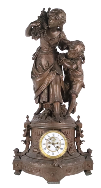 Art Nouveau Style Patinated Metal Figural Clock