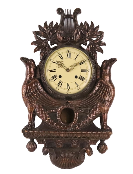 Griffin Decorated Carved Wood Wall Clock