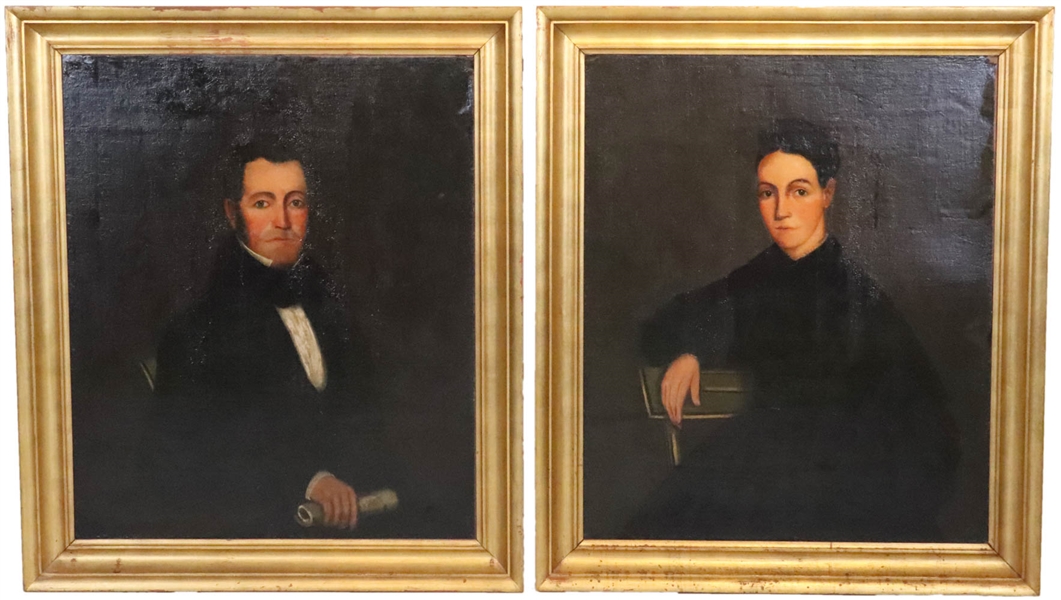 American School, Paired Portraits of Man & Woman