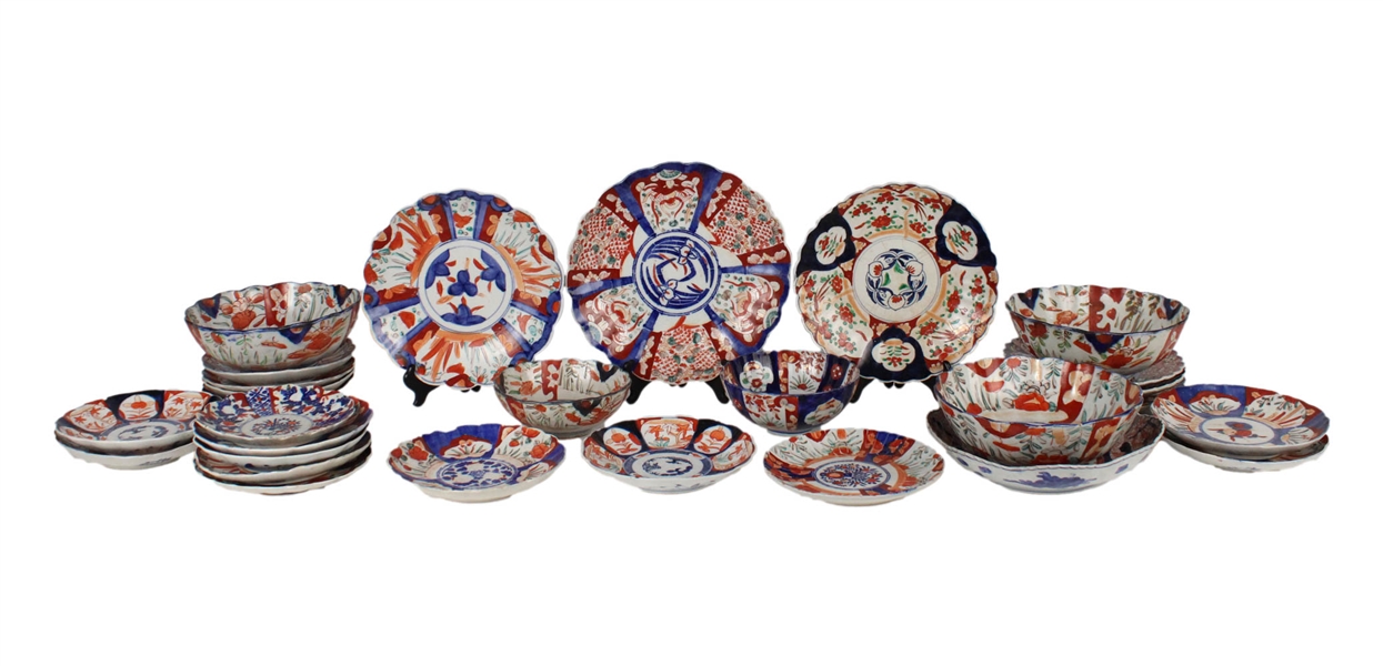 Group of Imari Pattern Porcelain Plates and Bowls