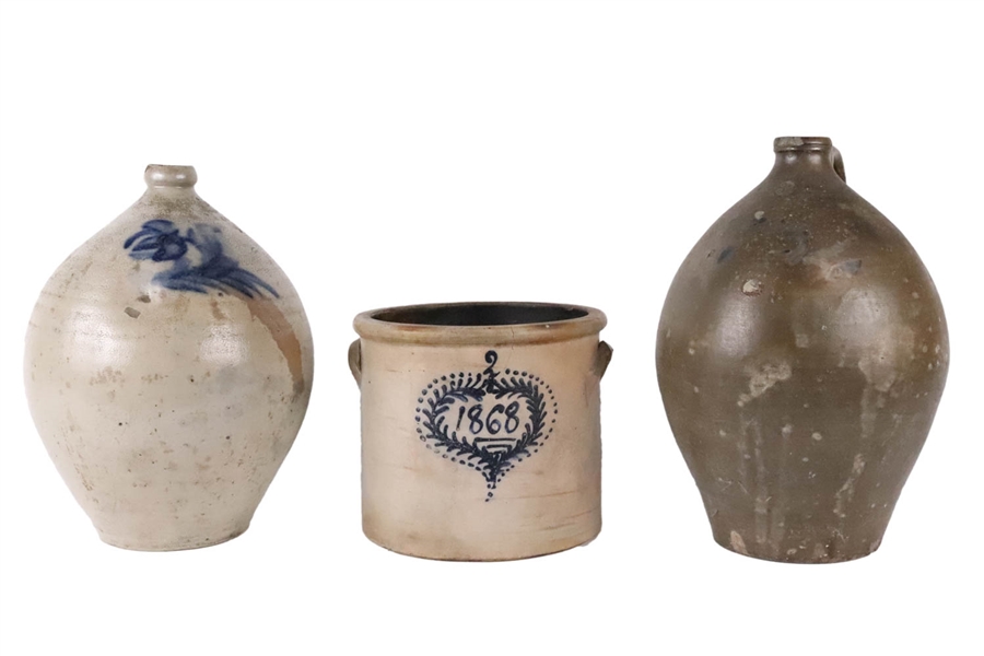 3 Cobalt-Decorated Salt Glazed Stoneware Items