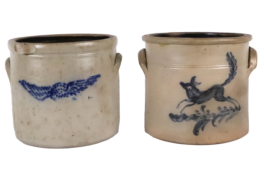 Two Cobalt-Decorated Salt Glazed Stoneware Crocks