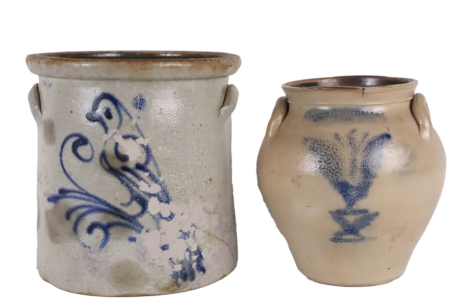 Two Cobalt-Decorated Salt Glazed Stoneware Crocks