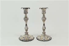 Pair of Silverplated Embossed Candlesticks