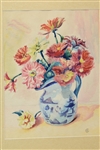 Framed Watercolor of Canton Pitcher With Flowers