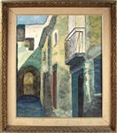 Mid-Century Oil on Canvas of Village Alley