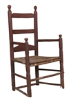 Red-Painted Wood Seat Ladderback Armchair