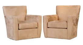 Pair of Crate & Barrel Beige Suede Club Chairs