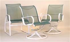 Three White-Painted Aluminum Outdoor Chairs