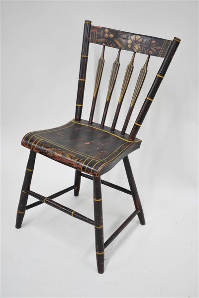 Antique Stencil Decorated Arrowback Side Chair