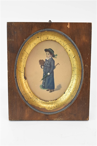 Antique Hand Colored Print Of Boy In Blue