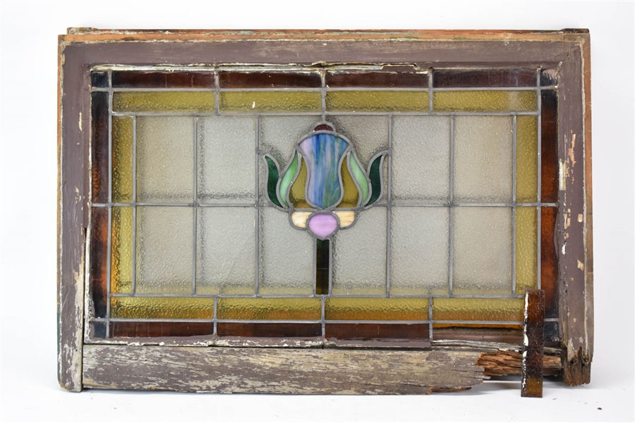 Pair of Stained Glass Windows With Tulip Design