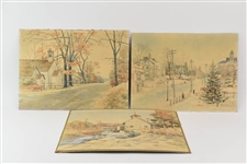 Ernest Cramer, Three Watercolors of Manhasset