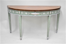 Antique Banded Top Demi Lune Console Table