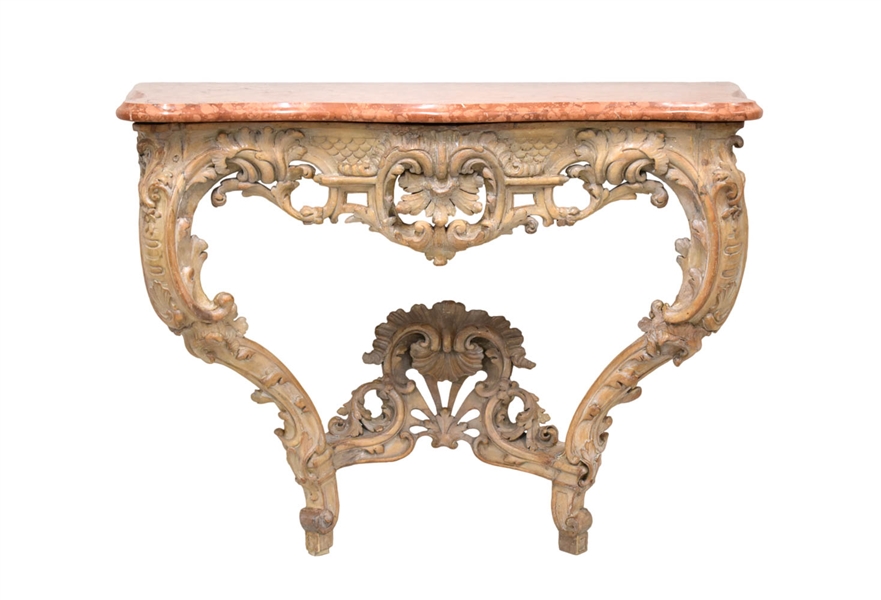 Antique 18th Century Rococo Marble Top Console Table