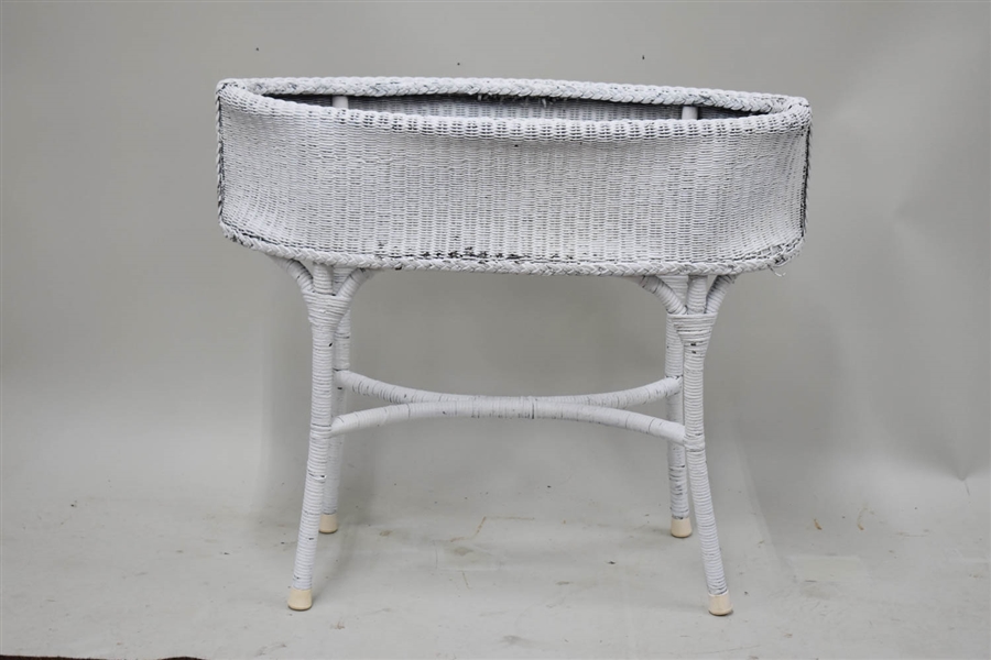 White Painted Wicker Planter