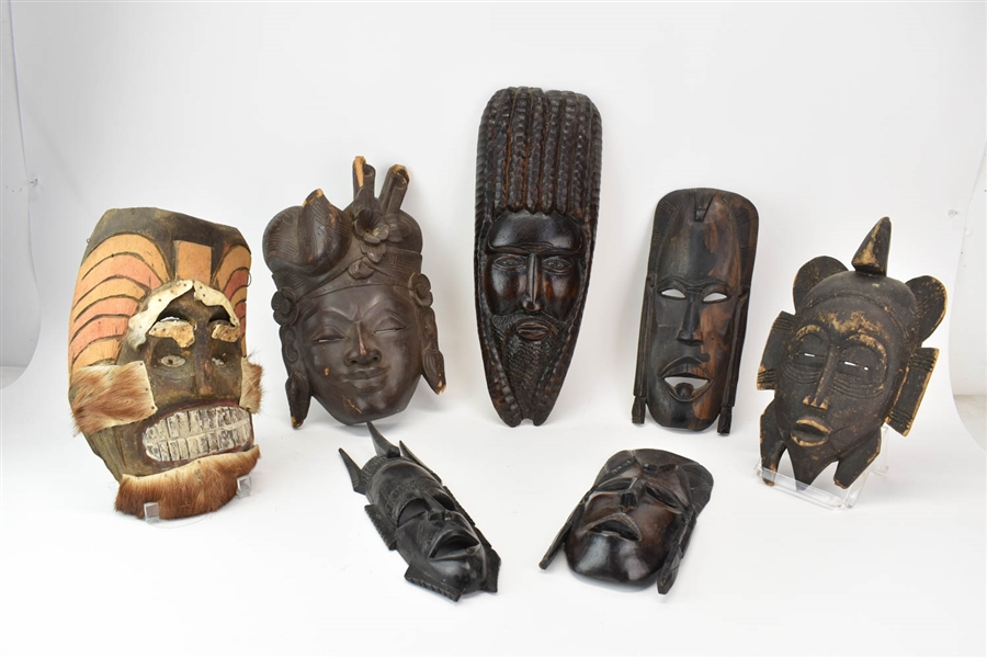 Group of Tribal Style Carved Wooden Masks