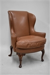 Queen Anne Style Leather Upholstered Wing Chair