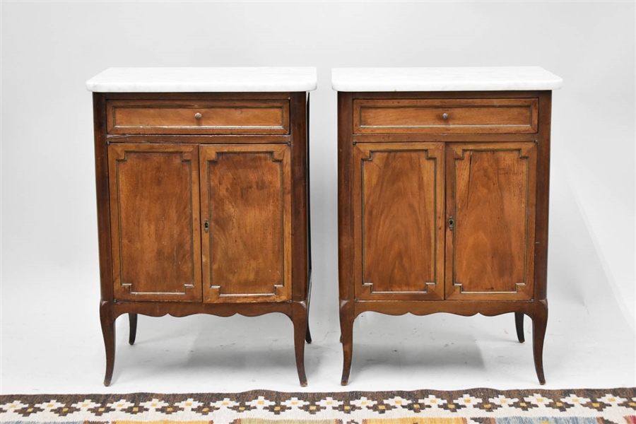 Pair of Antique French Marble-Top Side Cabinets