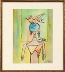 Wifredo Lam, Watercolor, Abstract Figure and Bird
